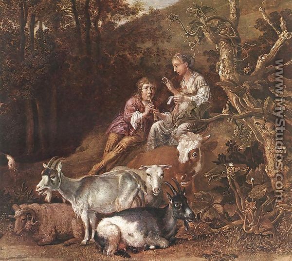 Landscape with Shepherdess Shepherd Playing Flute (detail) 1642-44 - Paulus Potter