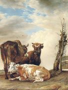 Two Cows & a Young Bull beside a Fence in a Meadow 1647 - Paulus Potter