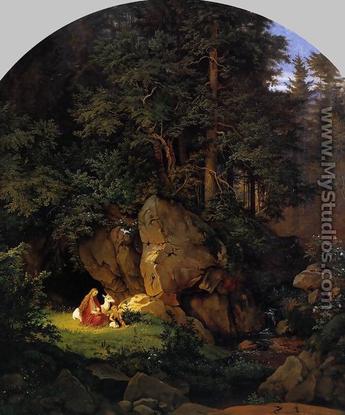 Genoveva in the Forest Seclusion 1841 - Adrian Ludwig Richter