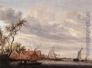 River Scene with Farmstead 1647 - Salomon van Ruysdael
