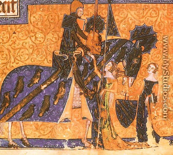 Sir Geoffrey Luttrell Armed by his Wife and Daughter from the "Luttrell Psalter"  (14th century) - French Unknown Masters