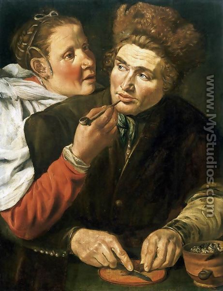 A Man Cutting Tobacco - Werner Jacobsz. van den Valckert