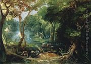 Wooded River Landscape 1618, Oil on canvas, 67 x 95 cm - Frederik van Valkenborch