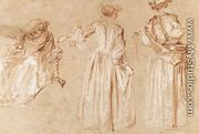 Three Studies of a Lady with a Hat c. 1715 - Jean-Antoine Watteau