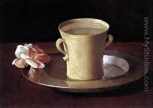 Cup of Water and a Rose on a Silver Plate c. 1630 - Francisco De Zurbaran