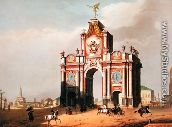 The Red Gate in Moscow  1840s - Louis Jules Arnout