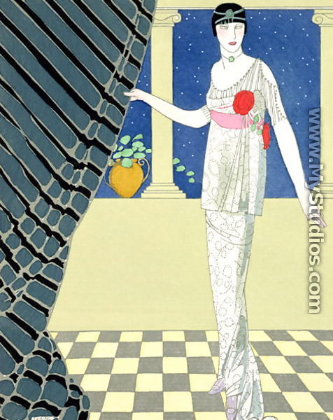 My Guests have not Arrived, illustration of a woman in a dress - Georges Barbier