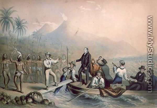 The Return of the Rev. John Williams at Tanna in the South Seas, the day before he was massacred - George Baxter