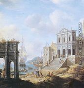 A Capriccio of an Italianate Harbour capriccio with the Arch of Constantine and a Church with Figures and shipping beyond 1663 - Jan Abrahamsz. Beerstraten
