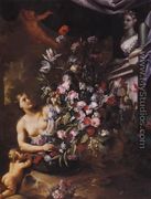 Ninfa e putti che sistemano fiori davanti a un'urna (collab. w-Nicola Vaccaro) 1675-99 - Andrea Belvedere