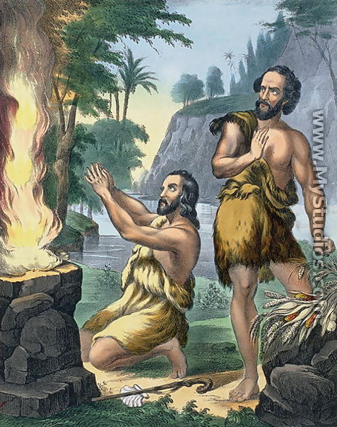 The Sacrifice of Cain and Abel, from a bible  1870