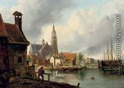A shipwharf in Maassluis - Petrus Augustus Beretta