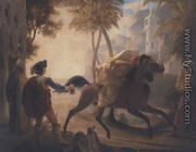 A coastal landscape with a cavalier purchasing an Arab stallion - Pierre-Nolasque   Bergeret