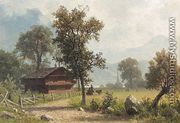 Sommerliche Landschaft mit Bauernhaus - Albert Bierstadt