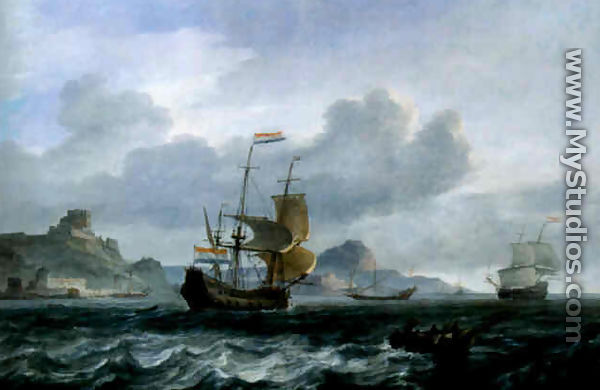 An Amsterdam man-of-war setting out from Mediterranean harbour - Jan Theunisz Blanckerhoff