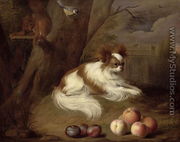 A Spaniel by a Tree with a Squirrel and a Blue-tit - Jakab Bogdany