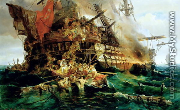A Turkish Warship on Fire 1868 - Konstantinos (or Constantin) Bolanachi