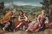 The Holy Family with Saint John the Baptist in an extensive landscape - Paris Bordone