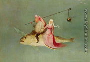 The Temptation of St. Anthony, right hand panel (detail of a couple riding a fish) - Hieronymous Bosch