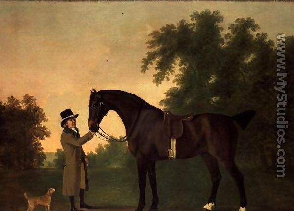 Portrait of Edward Wilmot Esq with Bay Hunter and Terrier in Stubton Park - John Boultbee