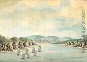 Sirius' and convoy, the Supply and Agent's Division going into Botany Bay, 1788 - William Bradley