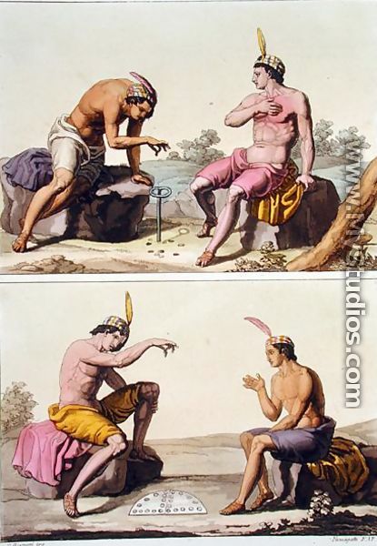 Indians playing Queciu (top) and Porotos (bottom), Chile, from 