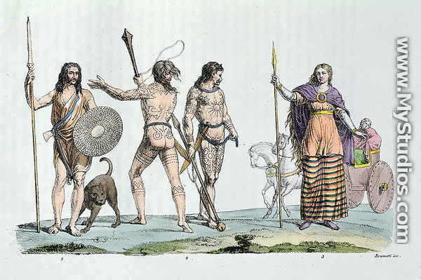 Celtic people at the time of Julius Caesar, illustration from 