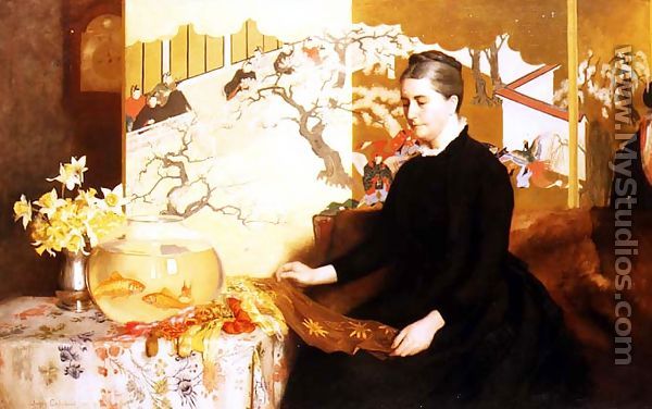 Lady With Japanese Screen and Goldfish (Portrait of the Artist