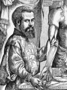 Portrait of Andreas Vesalius (1514-64) from his book 'De Humani Corporis Fabrica', 1543, illustration from 'Science and Literature in the Middle Ages and the Renaissance', 1878 - Jan Steven van Calcar
