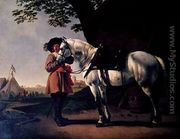 A Cavalier with a grey horse - Abraham Van Calraet