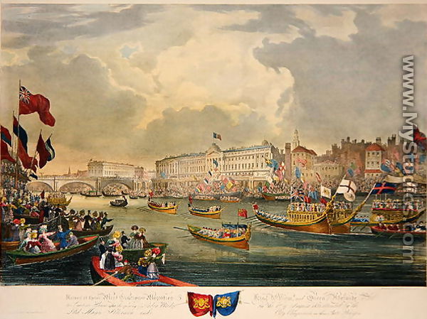 View of the River Thames during King William IV and Queen Adelaide opening London Bridge - Frederick Calvert