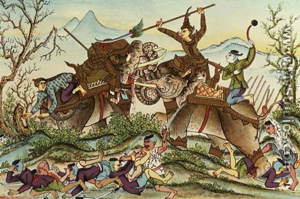 The Invincible Vorvong Decapitating his Opponent with One Stroke, illustration from the Cambodian Lengend of 