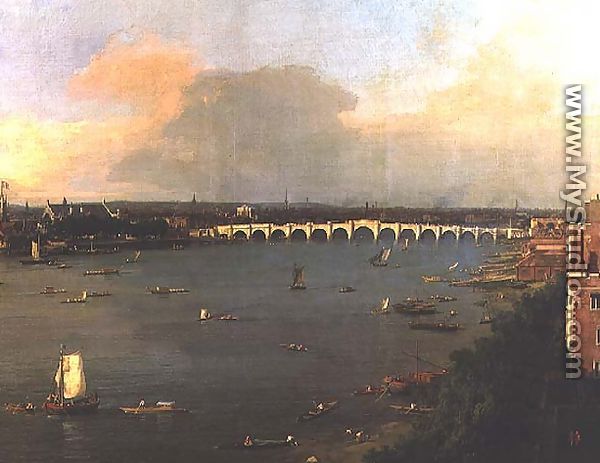View of the Thames and Westminster Bridge, detail of the bridge, c.1746-47 (detail-2) - (Giovanni Antonio Canal) Canaletto