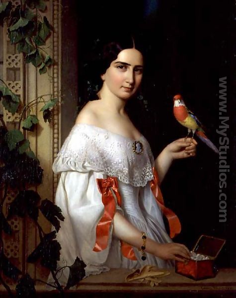 Portrait of a Lady with a Parakeet, 1856 - August (Agost Elek) Canzi