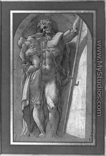 Saturn holding his scythe and devouring one of his children - Polidoro Da Caravaggio (Caldara)