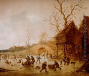 A Winter Landscape With Skaters, Children Playing Kolf And Figures With Sledges On The Ice Near A Bridge - Isaack Jansz. van Ostade