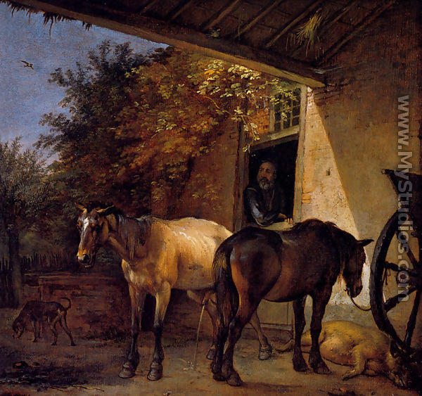 A Barnyard With Two Plough Horses - Paulus Potter