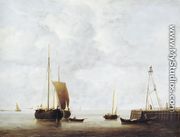 A Dutch Hoeker at Anchor near a Pier - Willem van de, the Younger Velde
