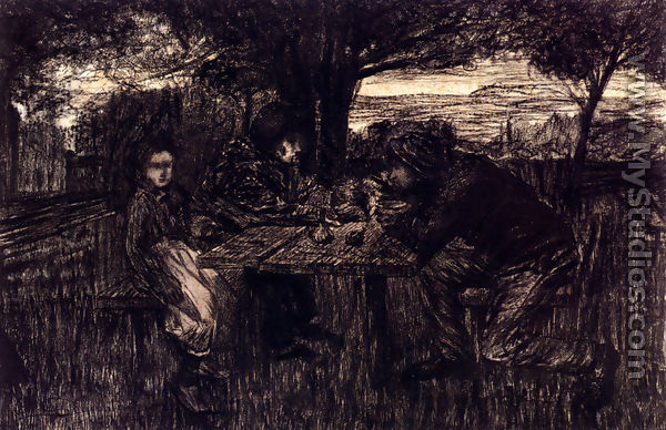 A Small Gathering In A Garden - Giovanni Segantini