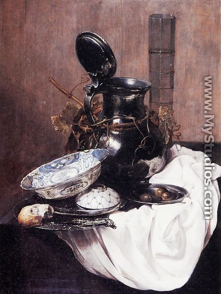 Still Life with Pewter Jug and Chinese Bowl - Jan Jansz. Treck
