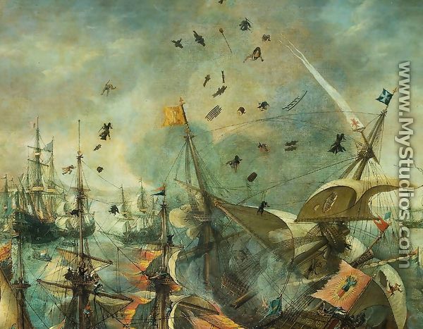Explosion of the Spanish Flagship in the Battle of Gibraltar, 1607 [detail #1] - Cornelis Claesz van Wieringen
