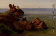 A Rocky Outcrop With A Moored Boat And Ruined Watchtower, Cefalu - Jean-Baptiste-Adolphe Gibert