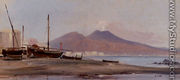 Fishing Boats Along The Sorrentine Coast With A View Of Mount Vesuvius - Alphee De Regny