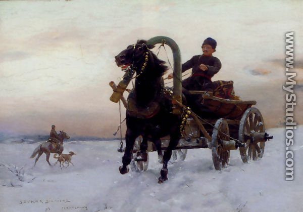 A Trader In A Horse And Cart In The Snow - Stanislaw Ksawery Szykier (Siekierz)