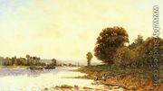Washerwomen in a River Lanscape with Steamboats beyond - Hippolyte Camille Delpy