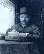 Rembrandt drawing at a window - Rembrandt Van Rijn