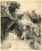 St. Jerome Reading in an Italian Landscape - Rembrandt Van Rijn