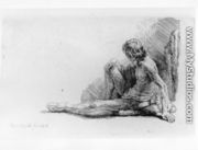 Nude Man Seated on the Ground with One Leg Extended - Rembrandt Van Rijn