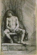 Study from the Nude Man Seated before a Curtain - Rembrandt Van Rijn