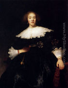 Portrait Of A Young Woman With A Fan - Rembrandt Van Rijn